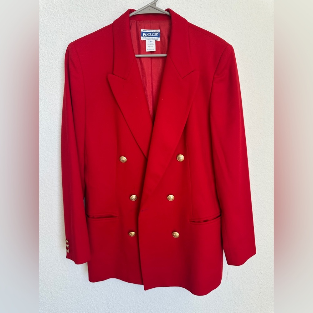 Vintage Red Wool Pendleton Two Gold‎ Button Blazer 10 lambswool USA